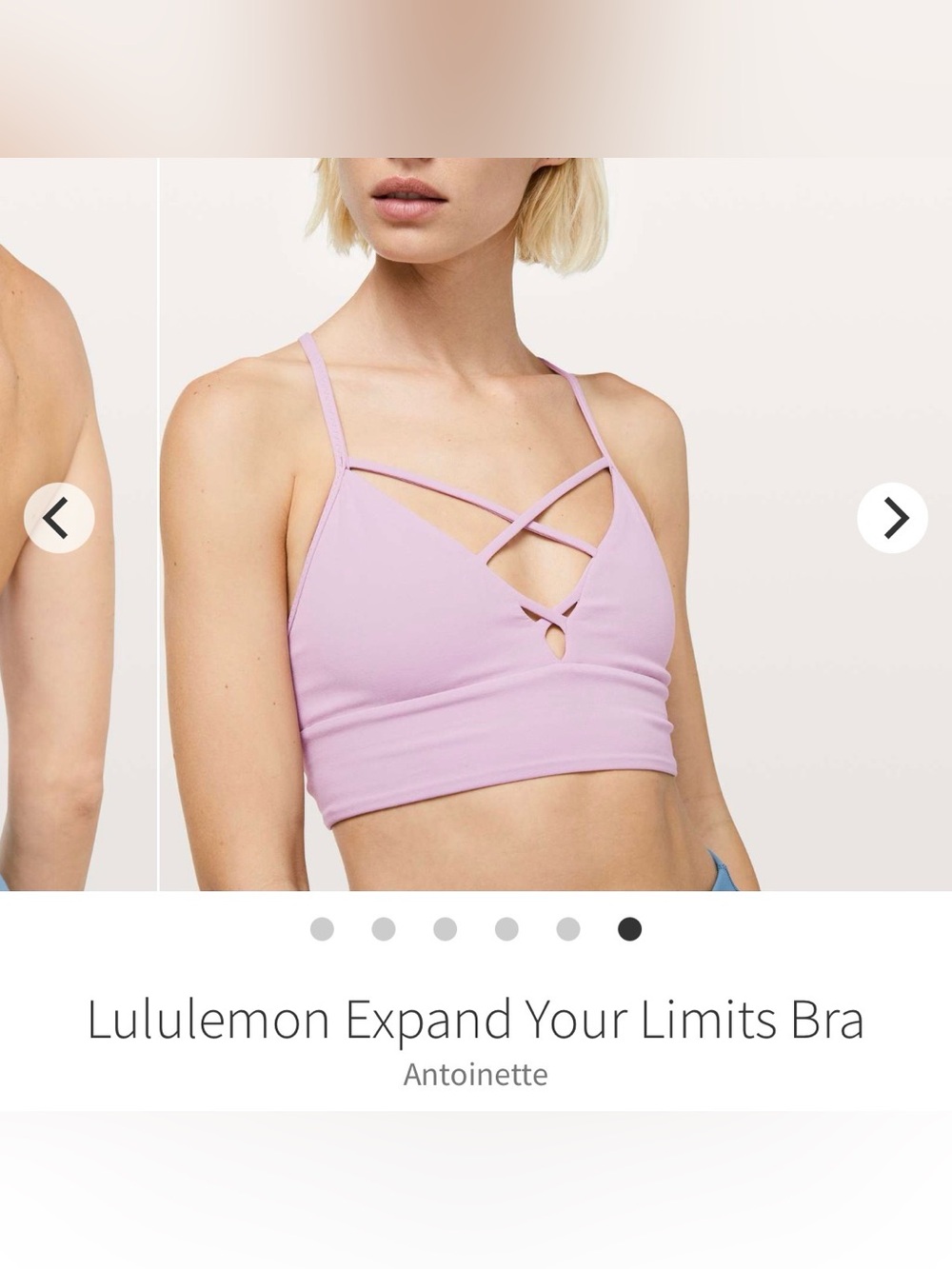 lululemon expand your limits Strappy Light Lilac Bralette Size 4